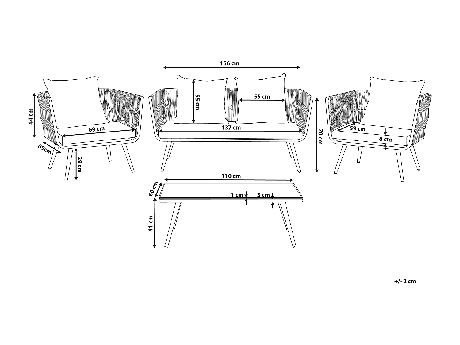 Lounge Set mit Tisch 4-Sitzer RAGUSA Polyrattan Cremeweiss