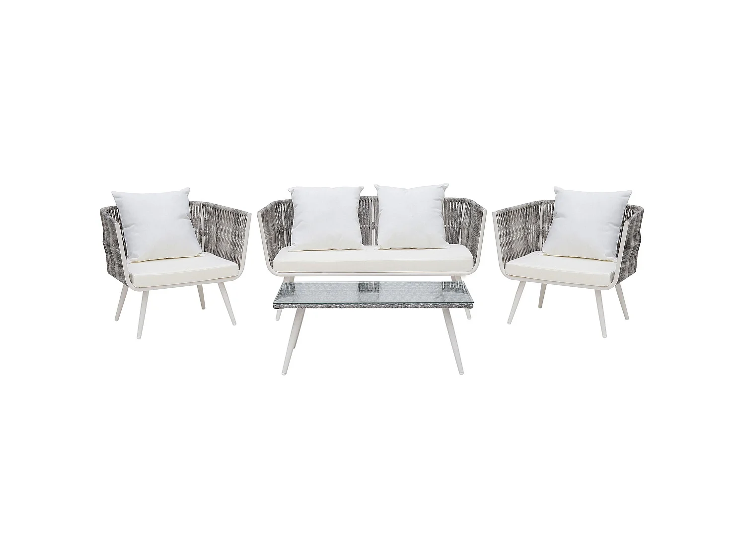 Lounge Set mit Tisch 4-Sitzer RAGUSA Polyrattan Cremeweiss