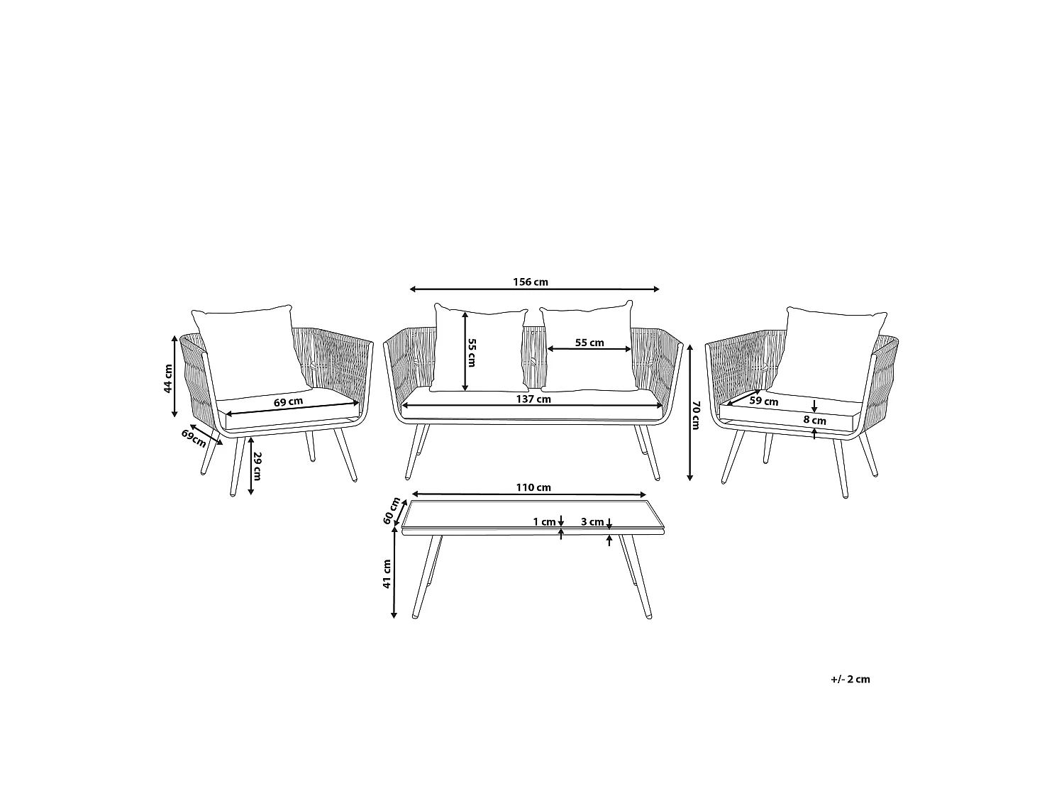 Lounge Set mit Tisch 4-Sitzer RAGUSA Polyrattan Cremeweiss