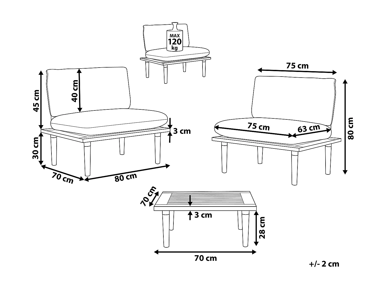 Loungeset met tafel 2-zitter FRASCATI Gecertificeerd acaciahout Lichtgrijs