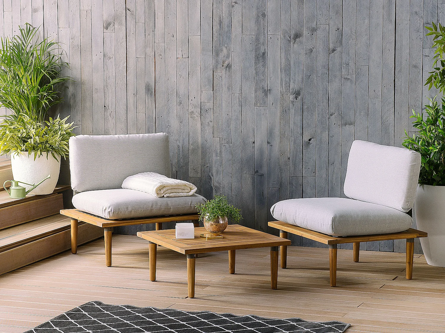 Conjunto de jardín con mesa 2 plazas FRASCATI modular Madera de acacia certificada Gris claro