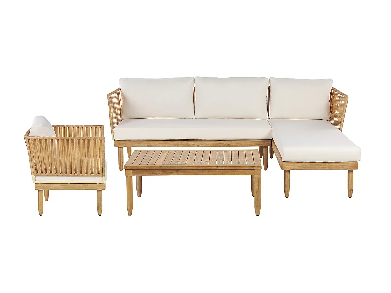 Gartenset 4-Sitzer Akazienholz hellbraun mit Auflagen cremeweiß Modern Cremona