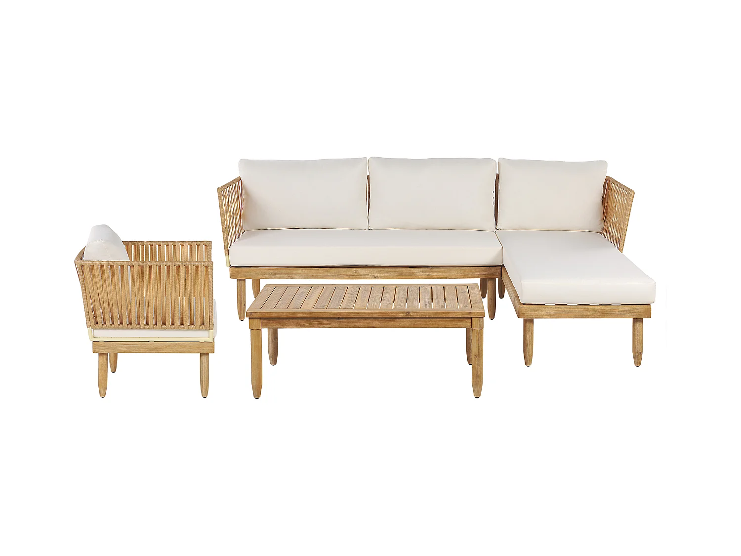 Ensemble de salon de jardin avec table 4 places CREMONA Côté droite Acacia Blanc cassé