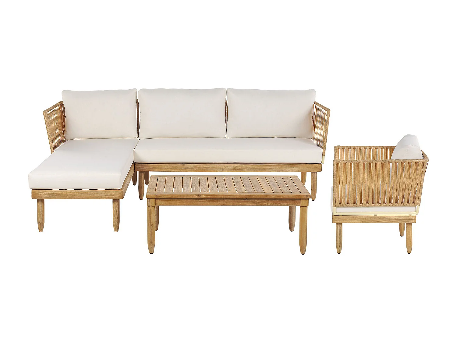 Ensemble de salon de jardin avec table 4 places CREMONA Côté gauche Acacia Blanc cassé