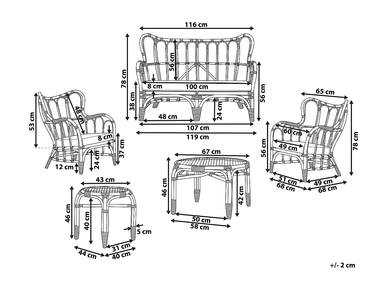 Set da giardino con tavolo 4 posti BRINDISI Rattan Marrone scuro