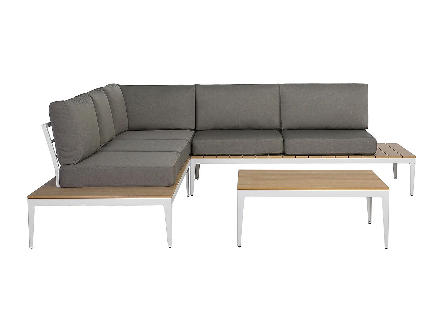 Praktisches Gartenmöbel Ecksofa mit Kaffeetisch Polsterbezug weiß/grau Positano