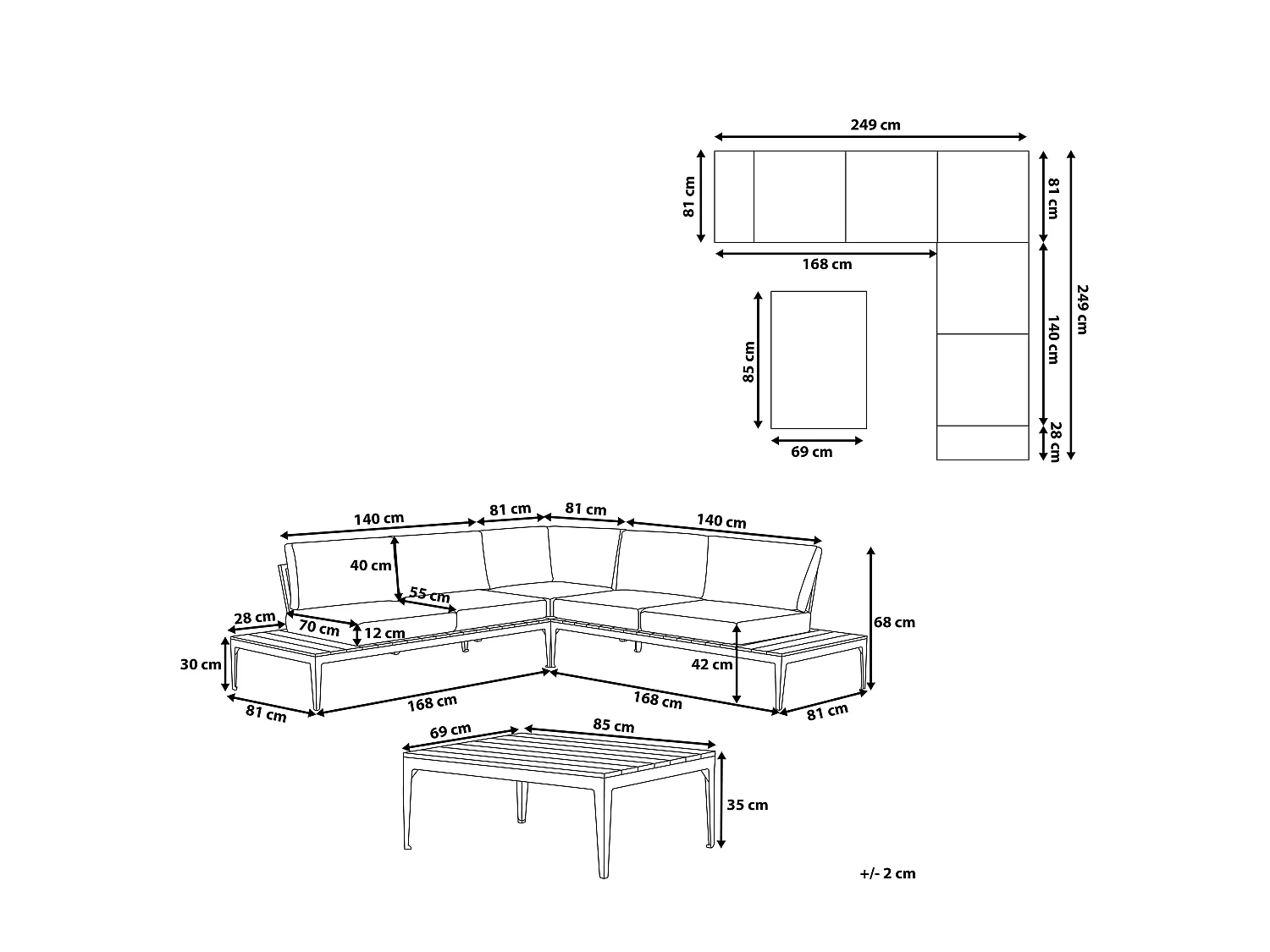 Praktisches Gartenmöbel Ecksofa mit Kaffeetisch Polsterbezug weiß/grau Positano