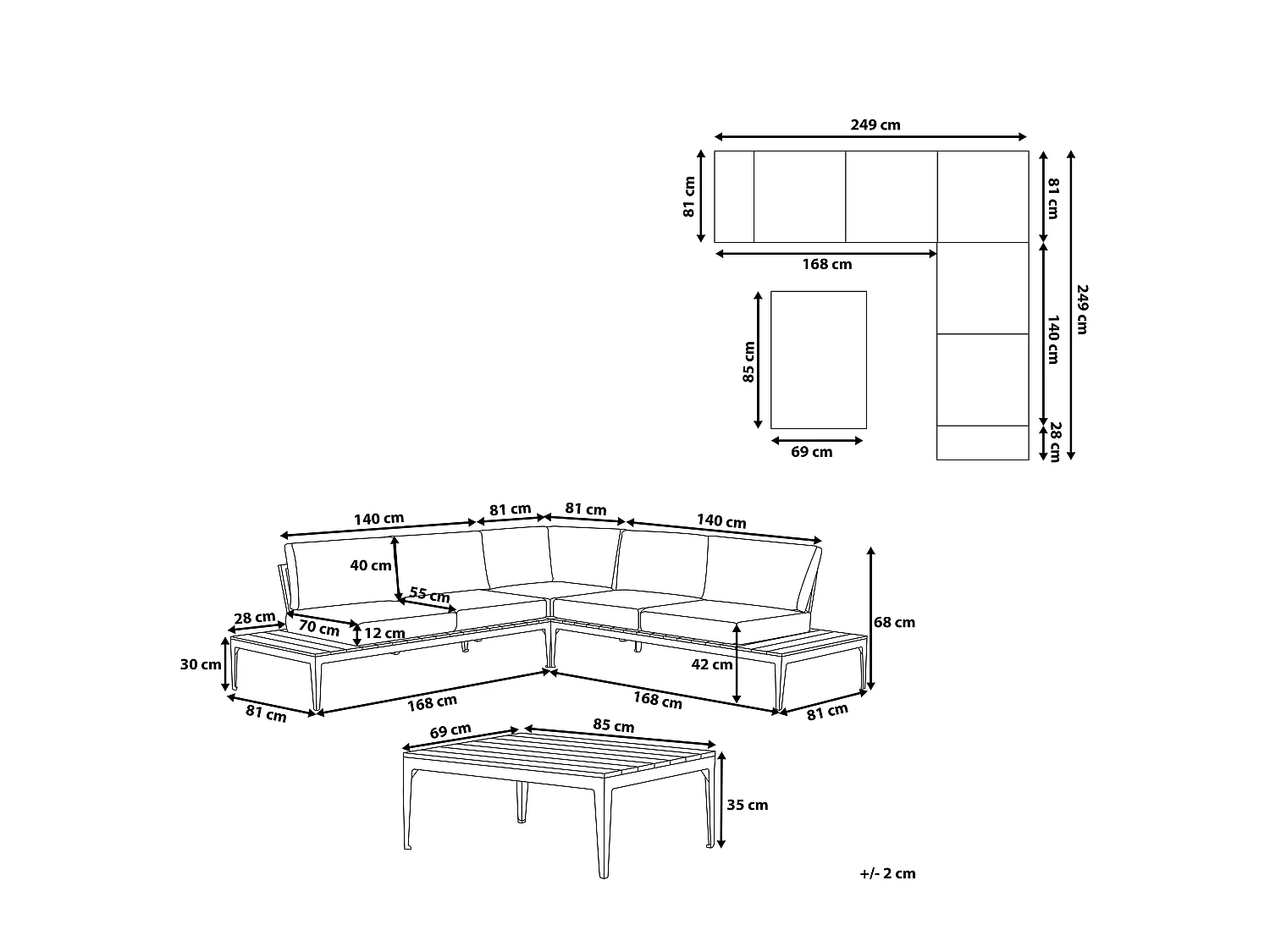 Praktisches Gartenmöbel Ecksofa mit Kaffeetisch Polsterbezug weiß/grau Positano