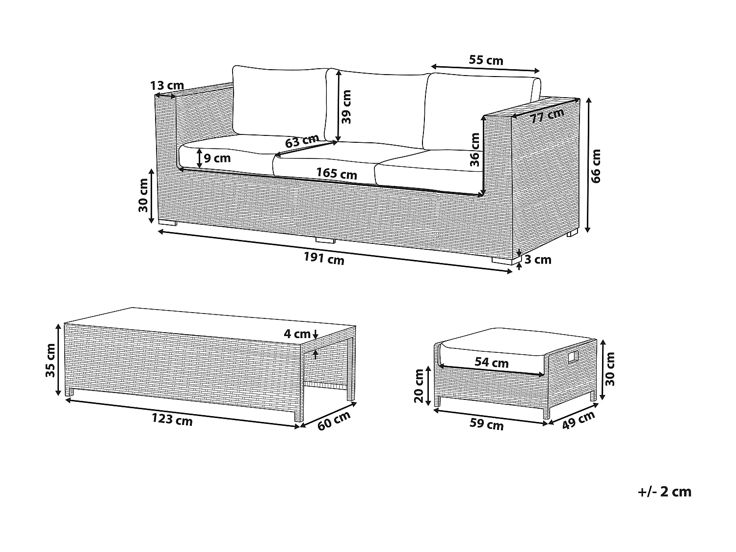 Lounge Set mit Tisch 5-Sitzer BELLUNO Polyrattan Braun