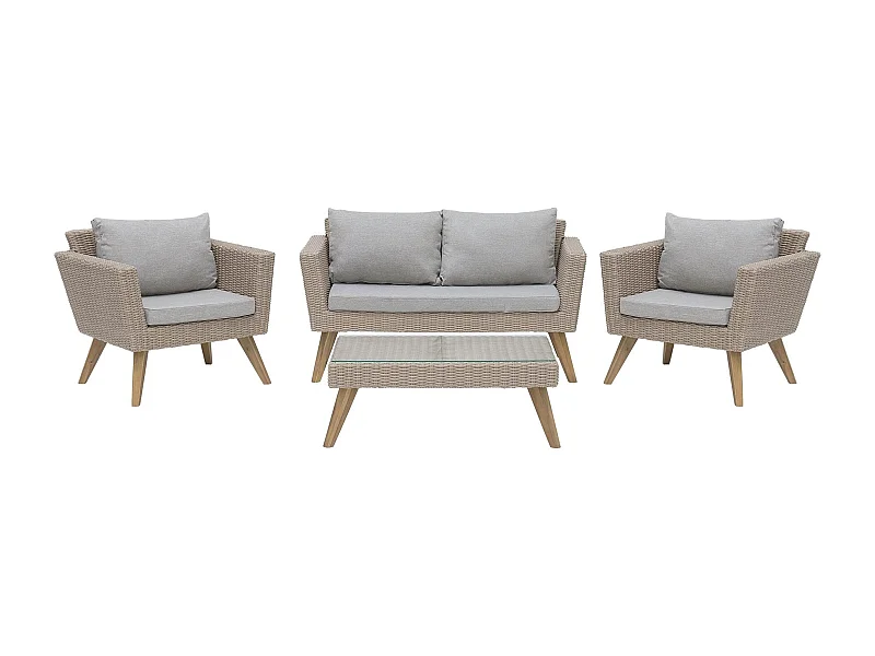 Lounge Set mit Tisch 4-Sitzer VITTORIA Polyrattan Grau