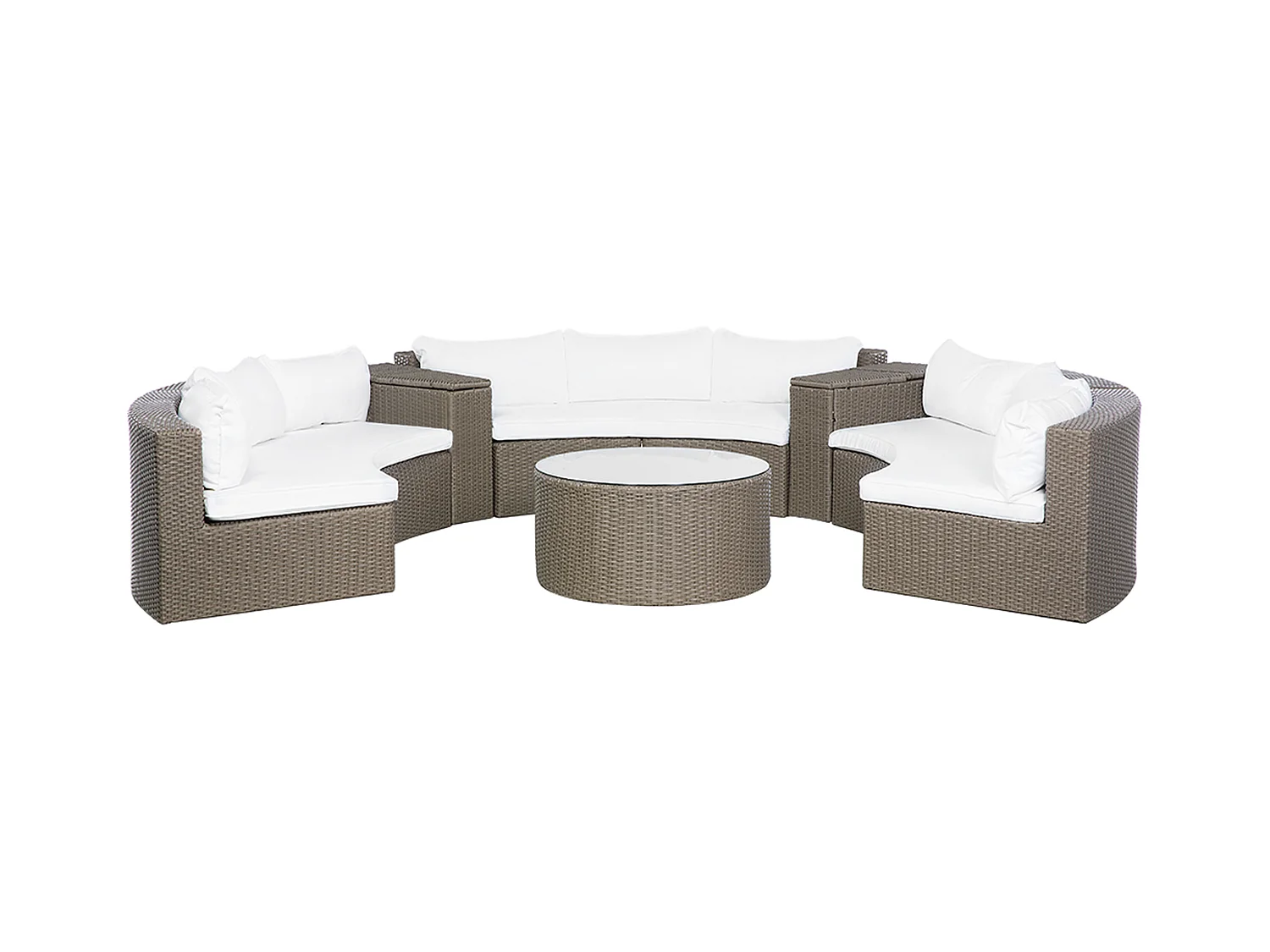 9-Sitzer Lounge Set Rattan braun rund mit Auflagen weiß Couchtisch Severo