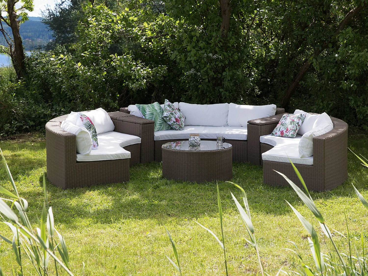 Garden Lounge Set with Table 9 Seater SEVERO Brown PE Rattan