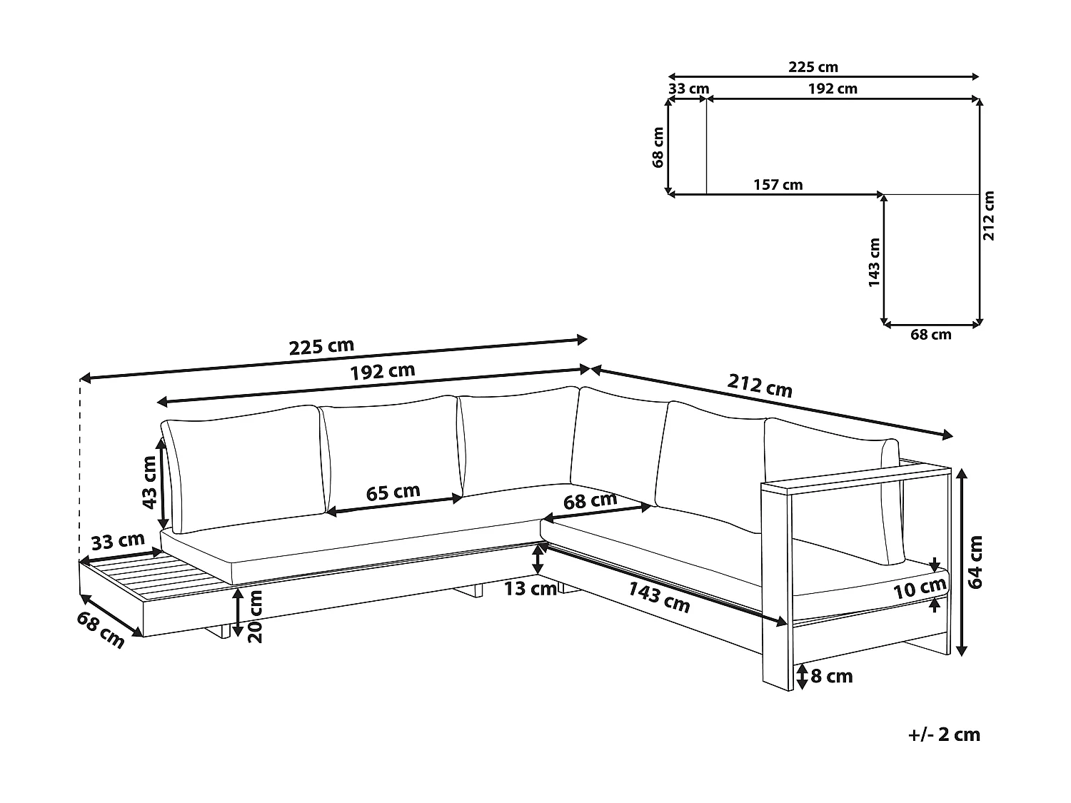 Garten Ecksofa 5-Sitzer MARETTIMO linksseitig zertifiziertes Akazienholz Braun