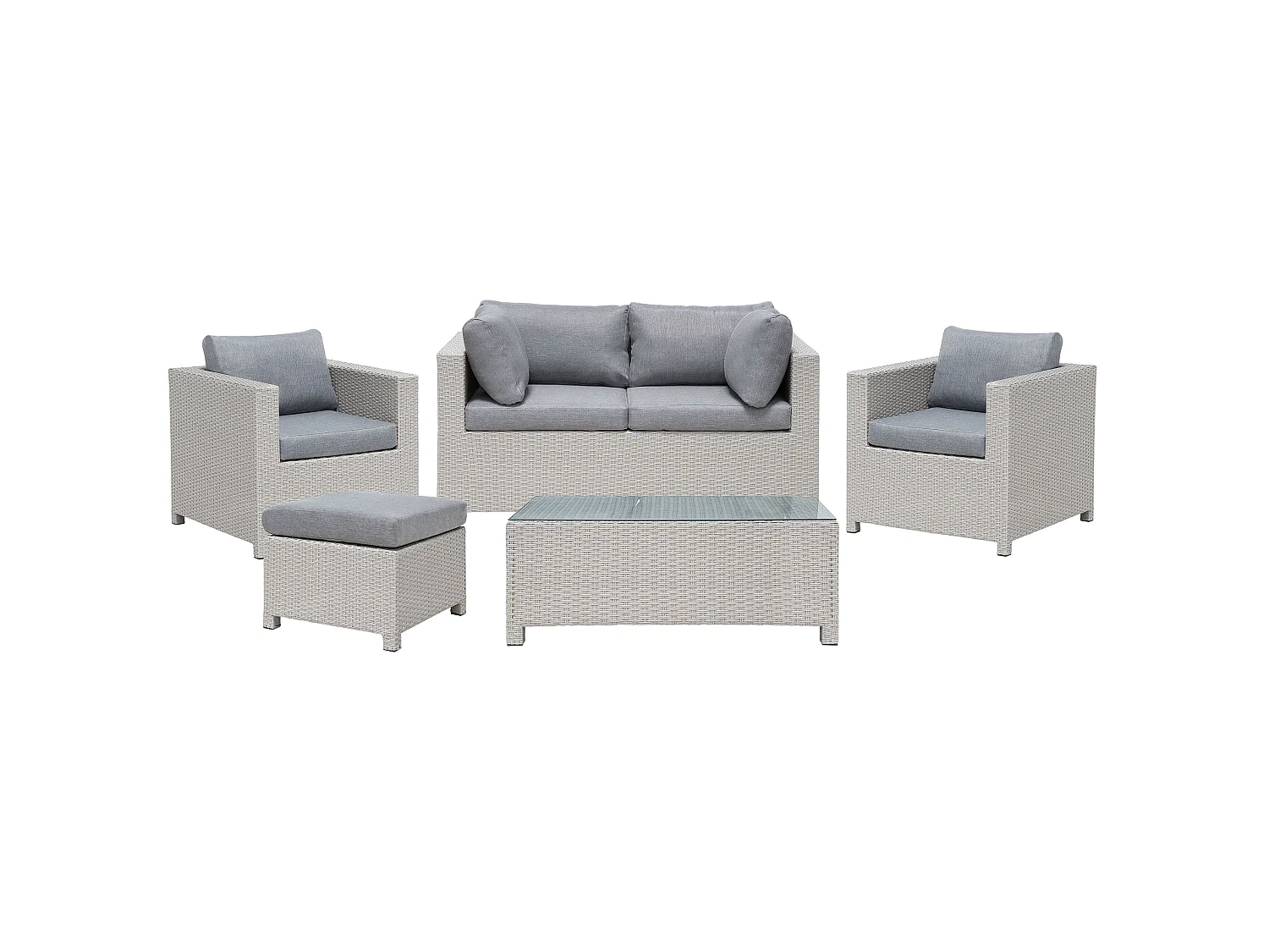 Ensemble de salon de jardin avec table et ottoman 4 places MILANO Gris clair