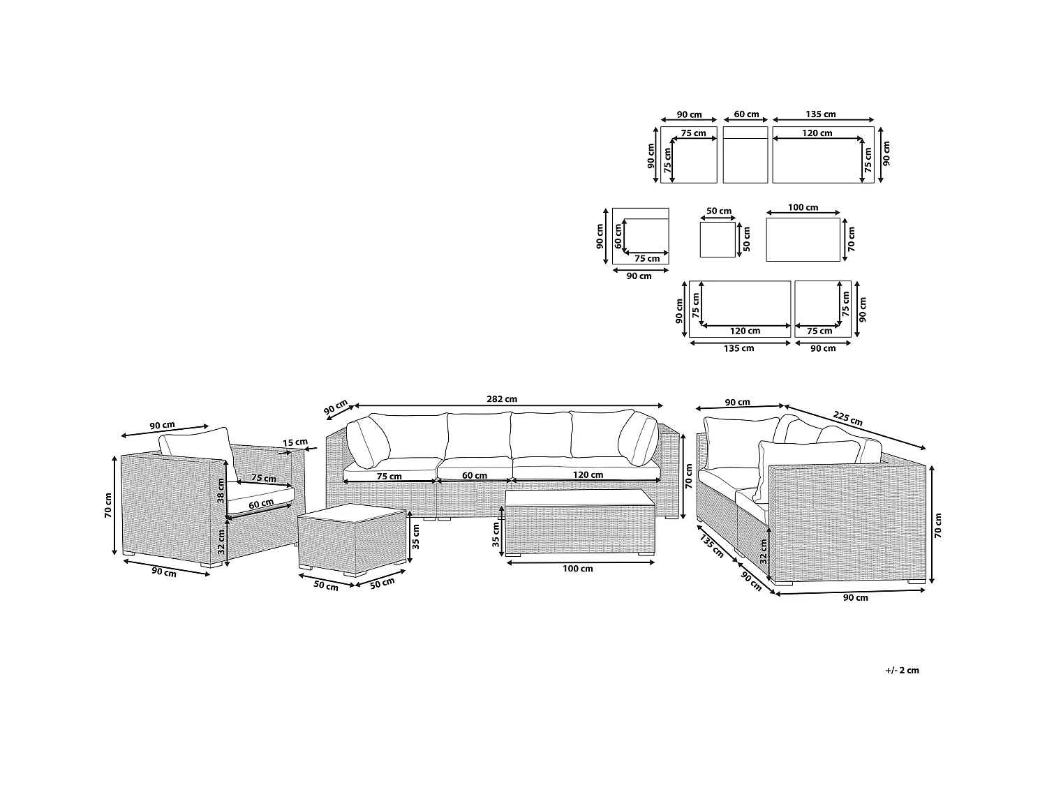 Zestaw ogrodowy ze stolikiem dla 8 osób MAESTRO Modułowy Technorattan Beżowoszary