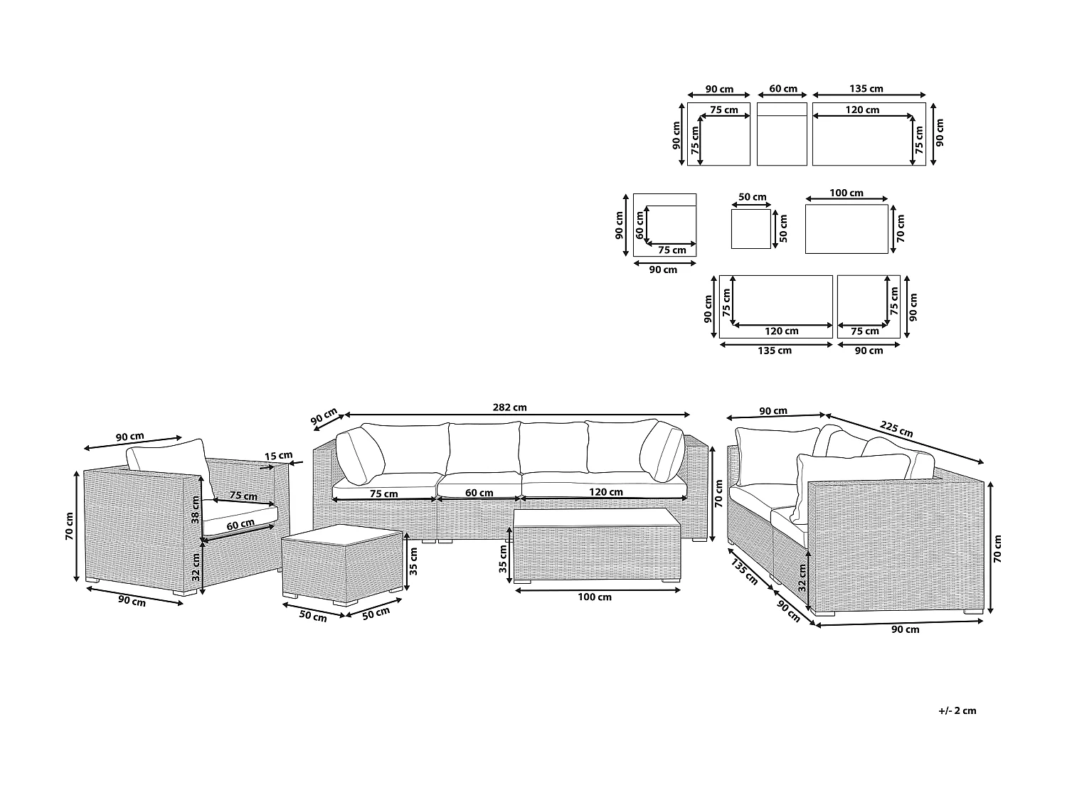 Zestaw ogrodowy ze stolikiem dla 8 osób MAESTRO Modułowy Technorattan Beżowoszary