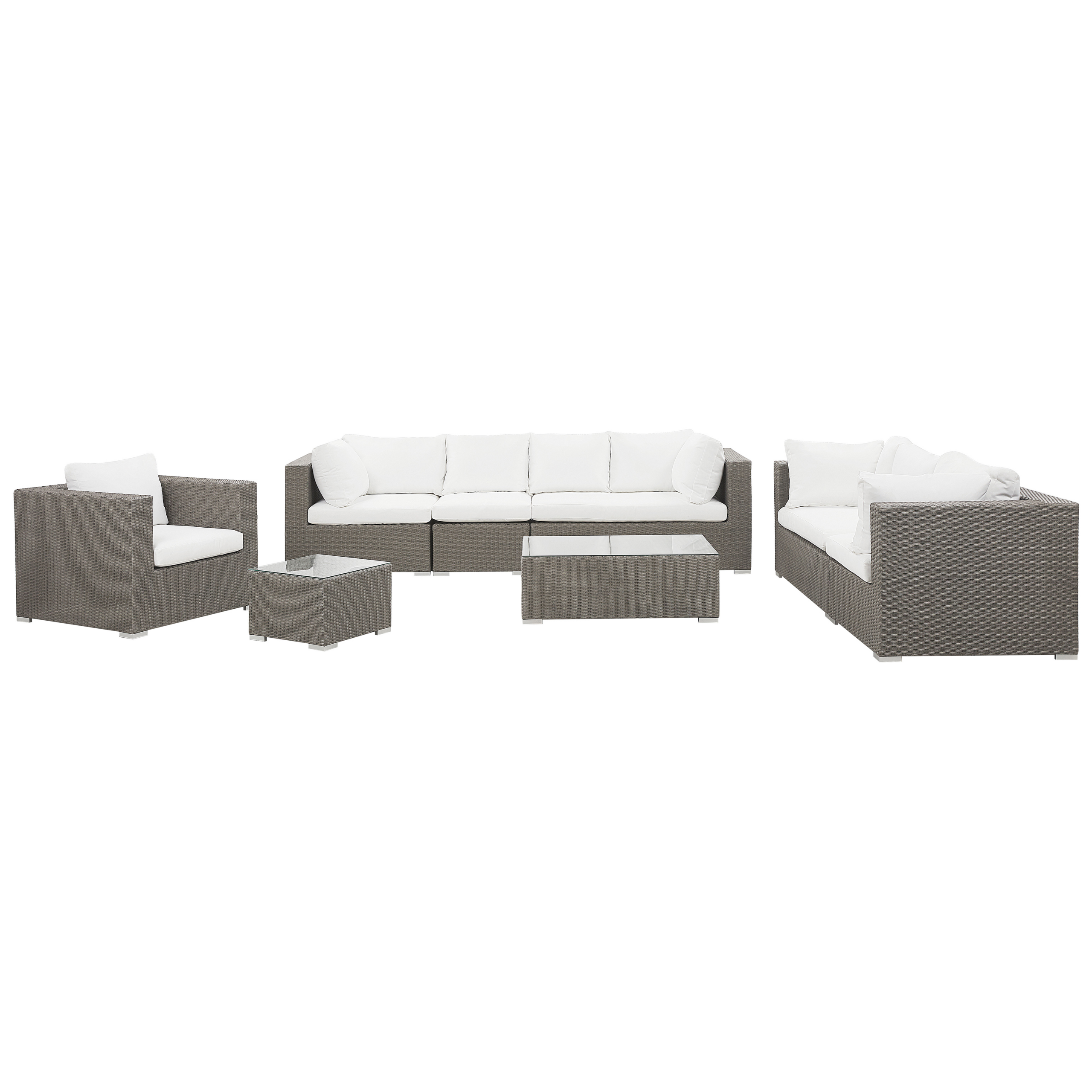 Lounge Set Rattan taupe 8-Sitzer Auflagen cremeweiß MAESTRO II