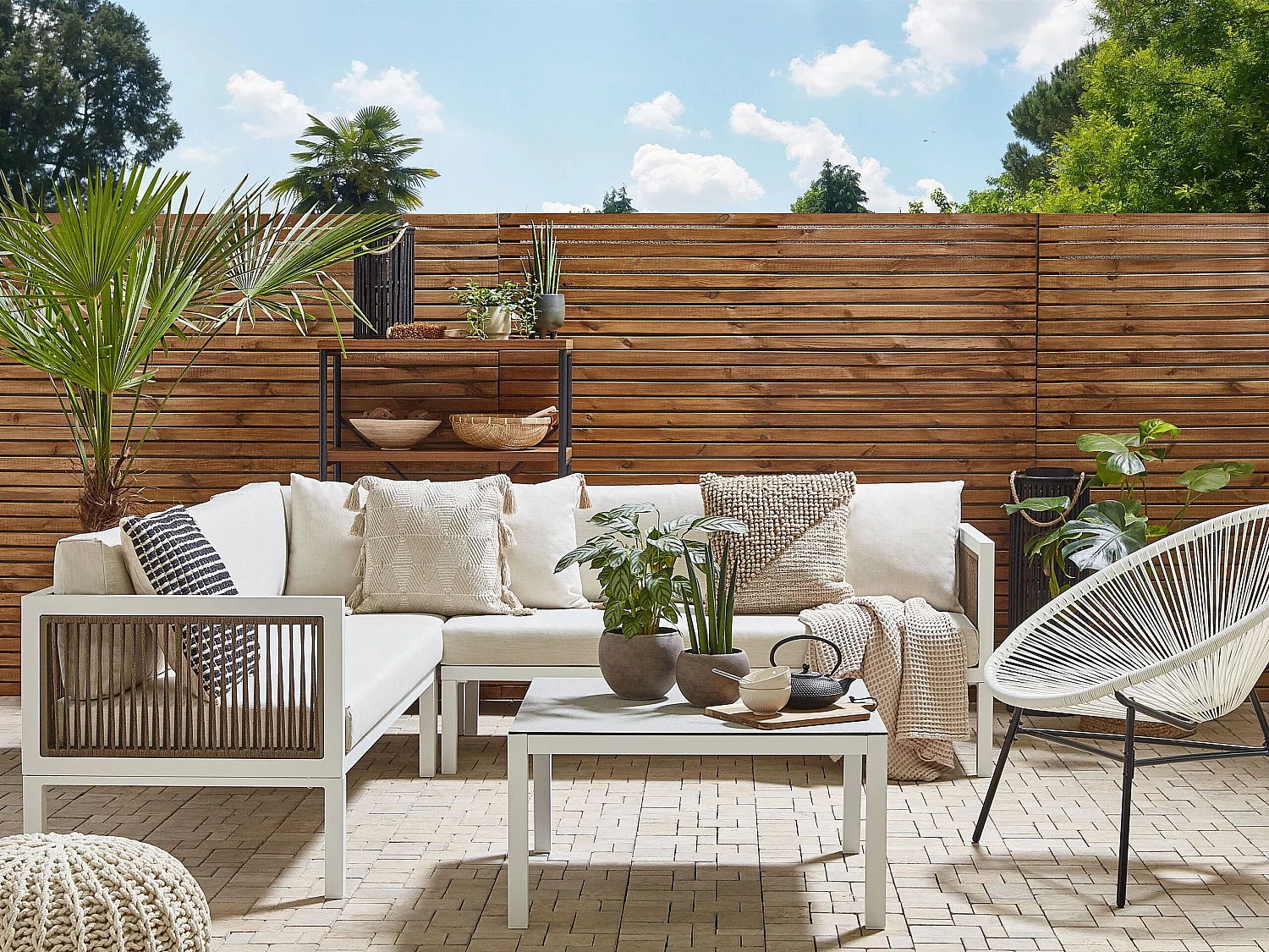 Ensemble de canapés d'angle de jardin 4 places BORELLO Côté droite Métal Beige