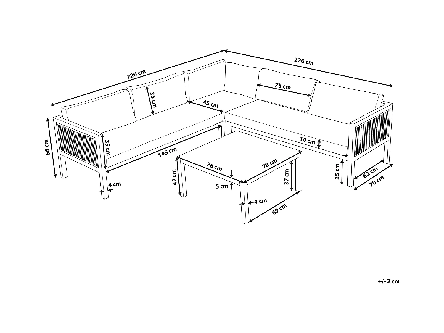Ensemble de canapés d'angle de jardin 4 places BORELLO Côté droite Métal Beige
