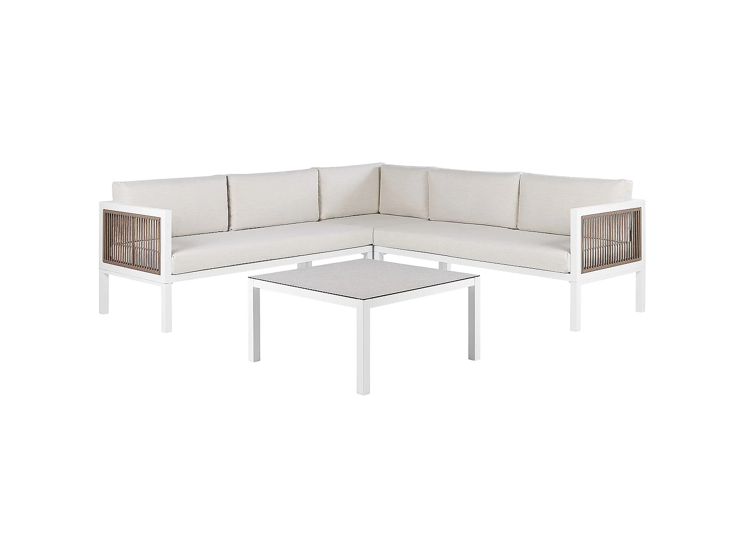 Garden Corner Sofa with Table 4 Seater BORELLO Left Hand Beige Metal