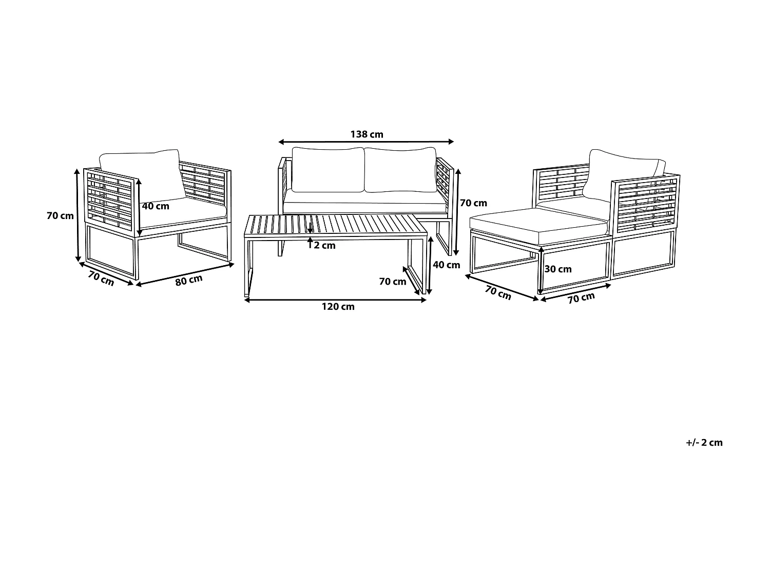 Ensemble de salon de jardin avec table 4 places BERMUDA Acacia Marron