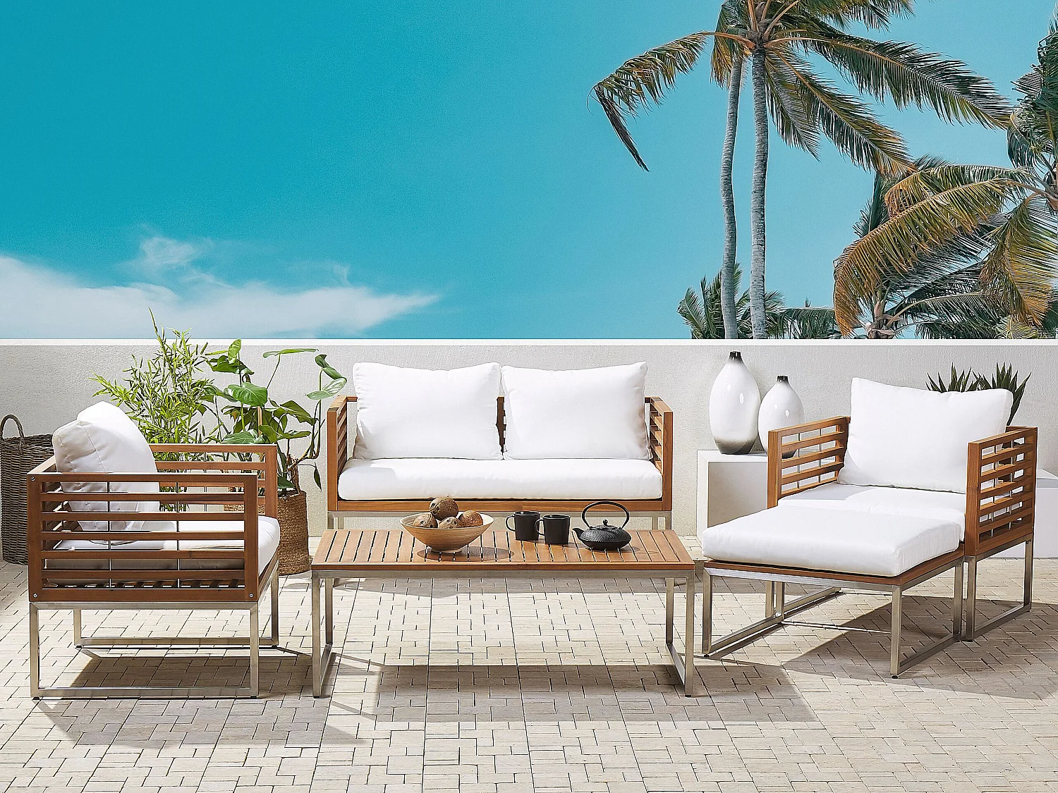 Ensemble de salon de jardin avec table 4 places BERMUDA Acacia Marron