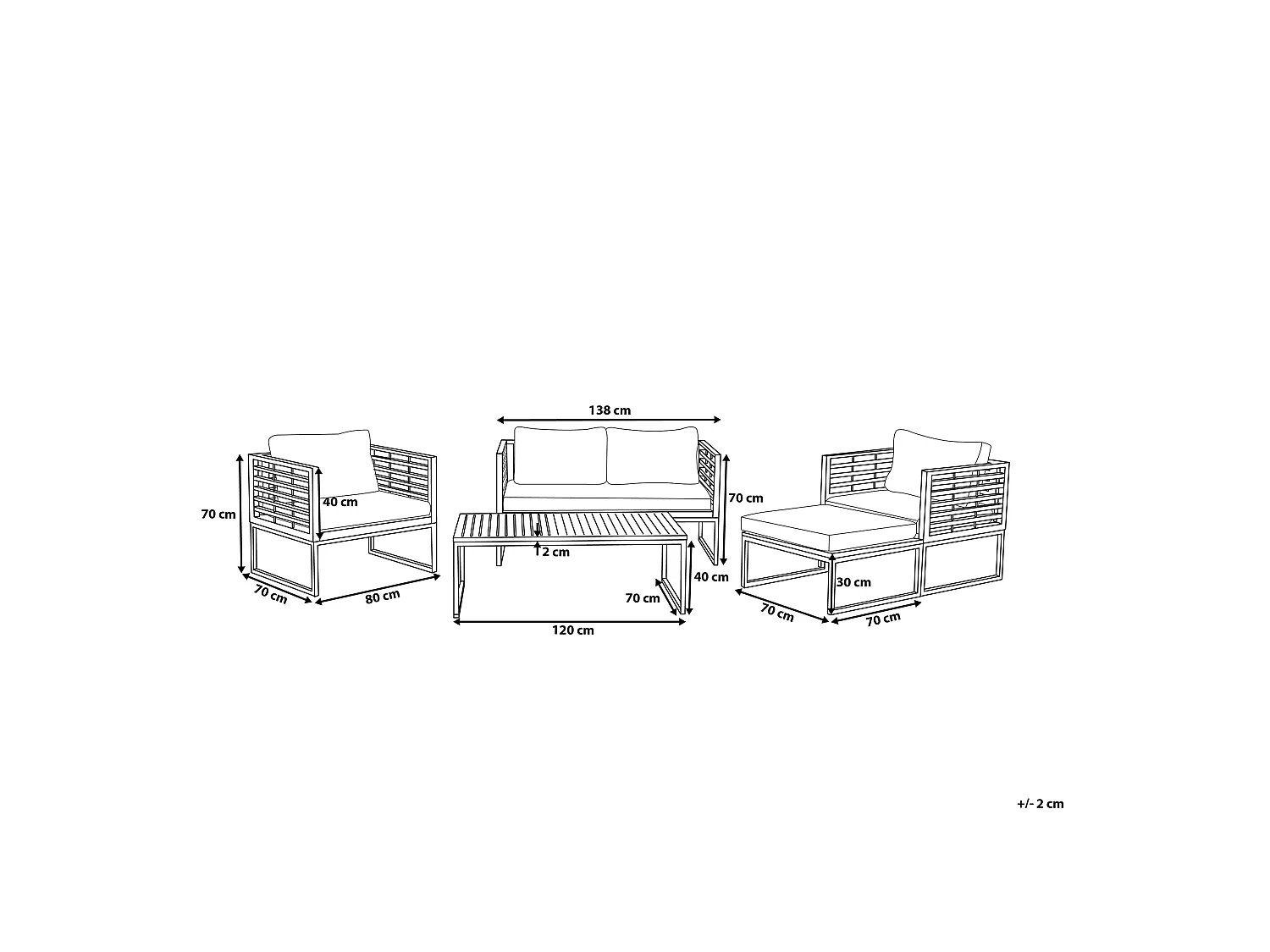 Ensemble de salon de jardin avec table 4 places BERMUDA Acacia Marron