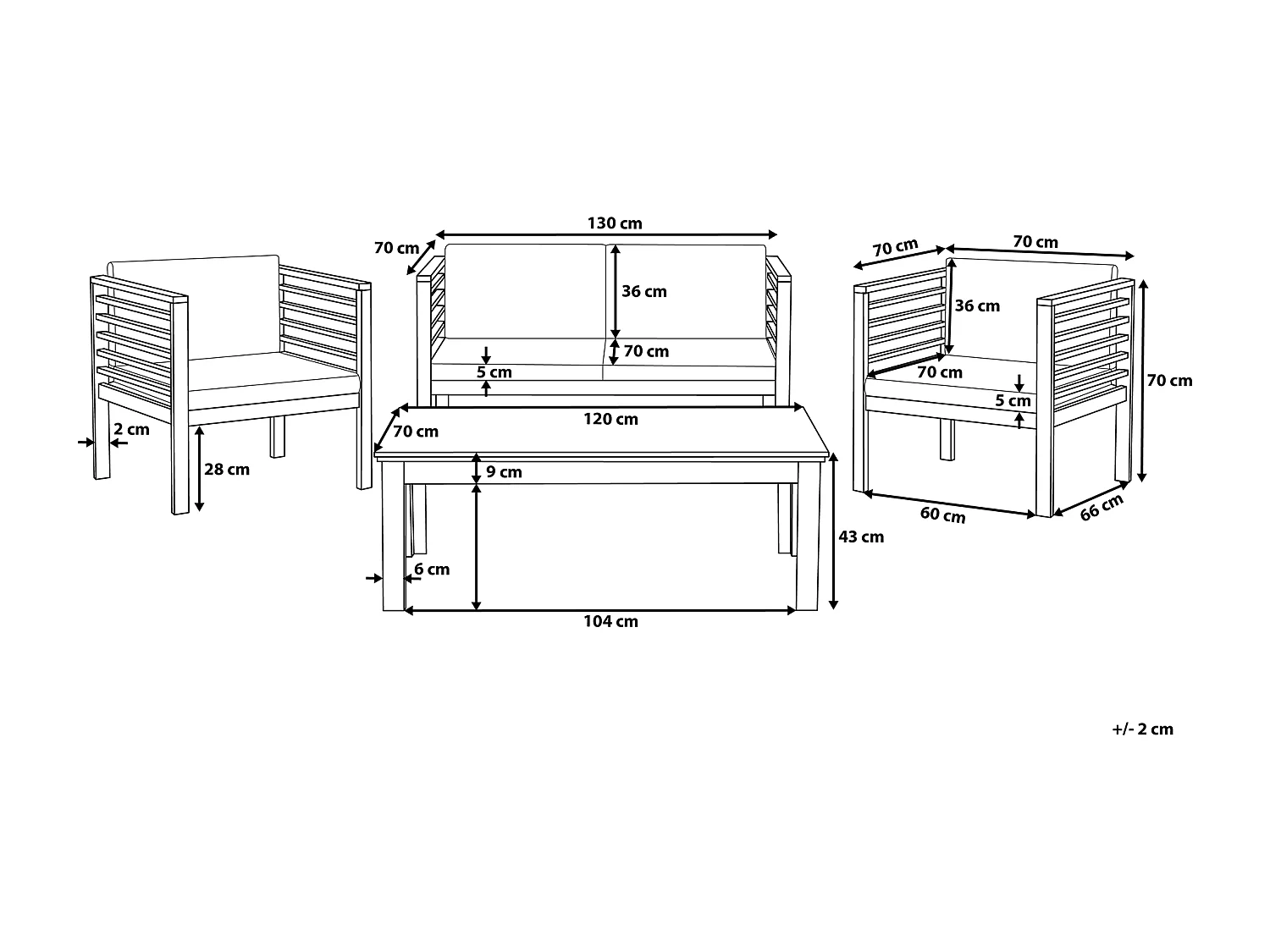 Ensemble de salon de jardin avec table 4 places PACIFIC Acacia Noir