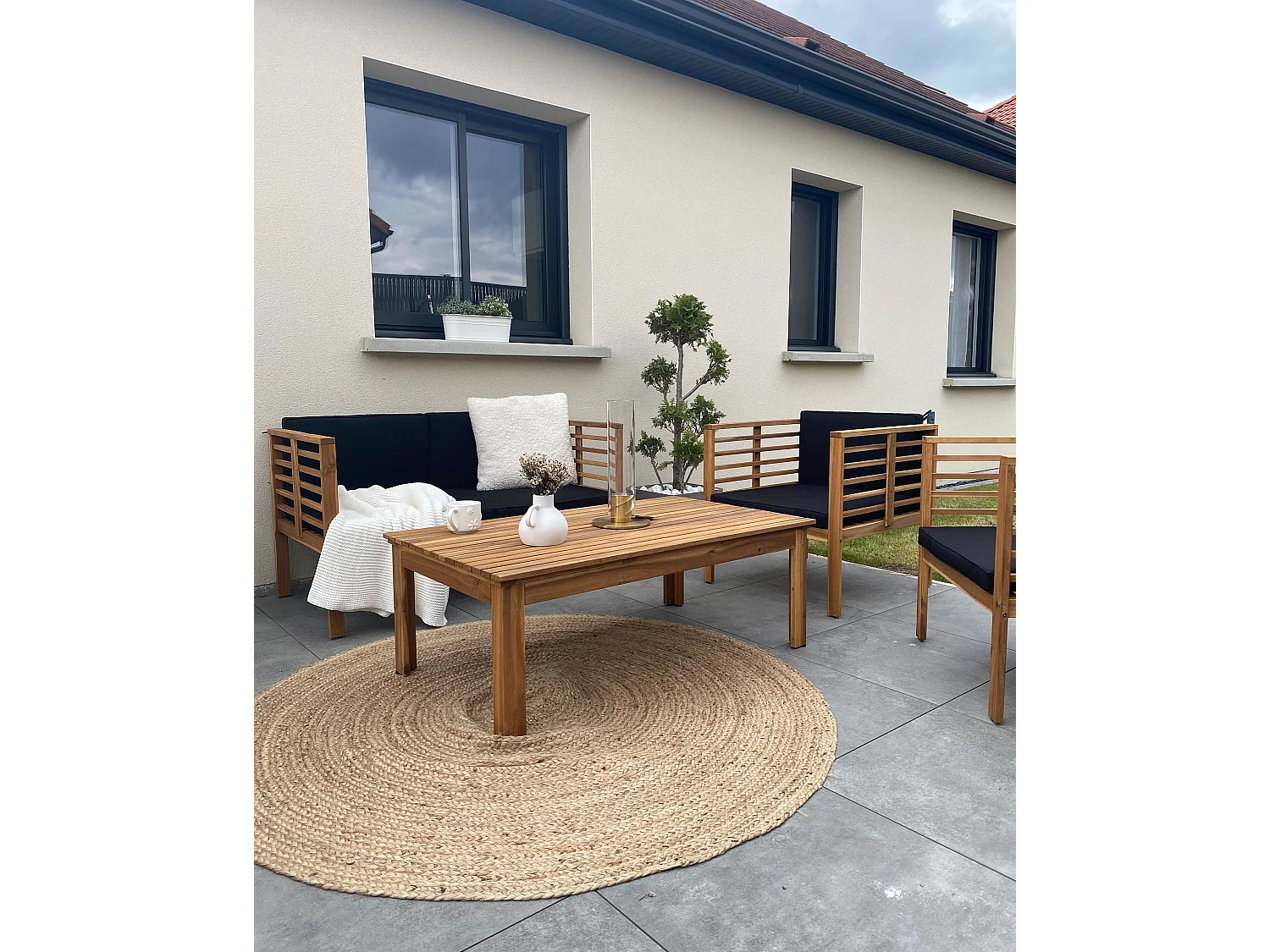 Set da giardino con tavolo 4 posti PACIFIC Legno d'acacia Nero