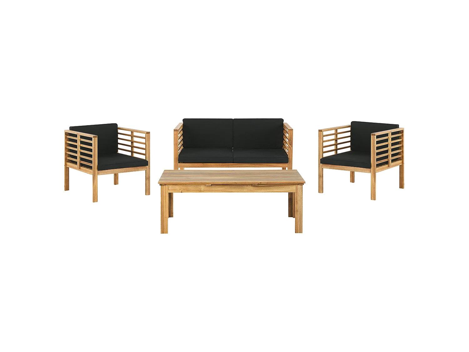 Lounge Set mit Tisch 4-Sitzer PACIFIC Akazienholz Schwarz