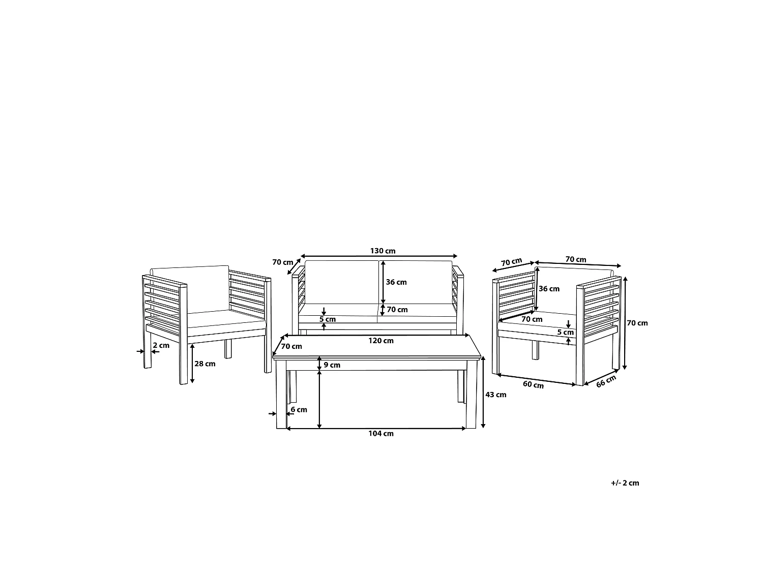 Lounge Set mit Tisch 4-Sitzer PACIFIC Akazienholz Schwarz