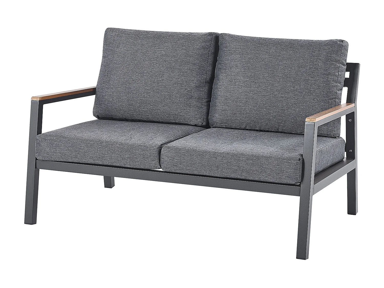Gartenset modern Sofa 2 Sessel Tisch Aluminium schwarz Auflagen dunkelgrau Delia