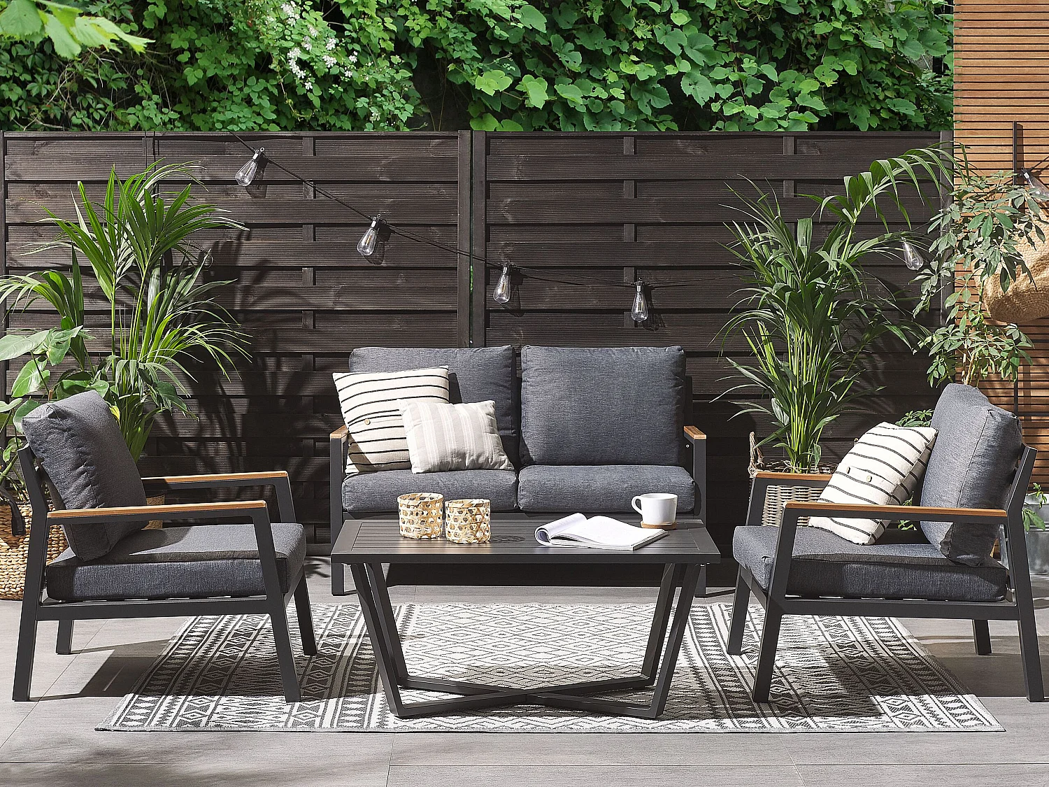 Set da giardino con tavolo 4 posti DELIA Metallo Grigio