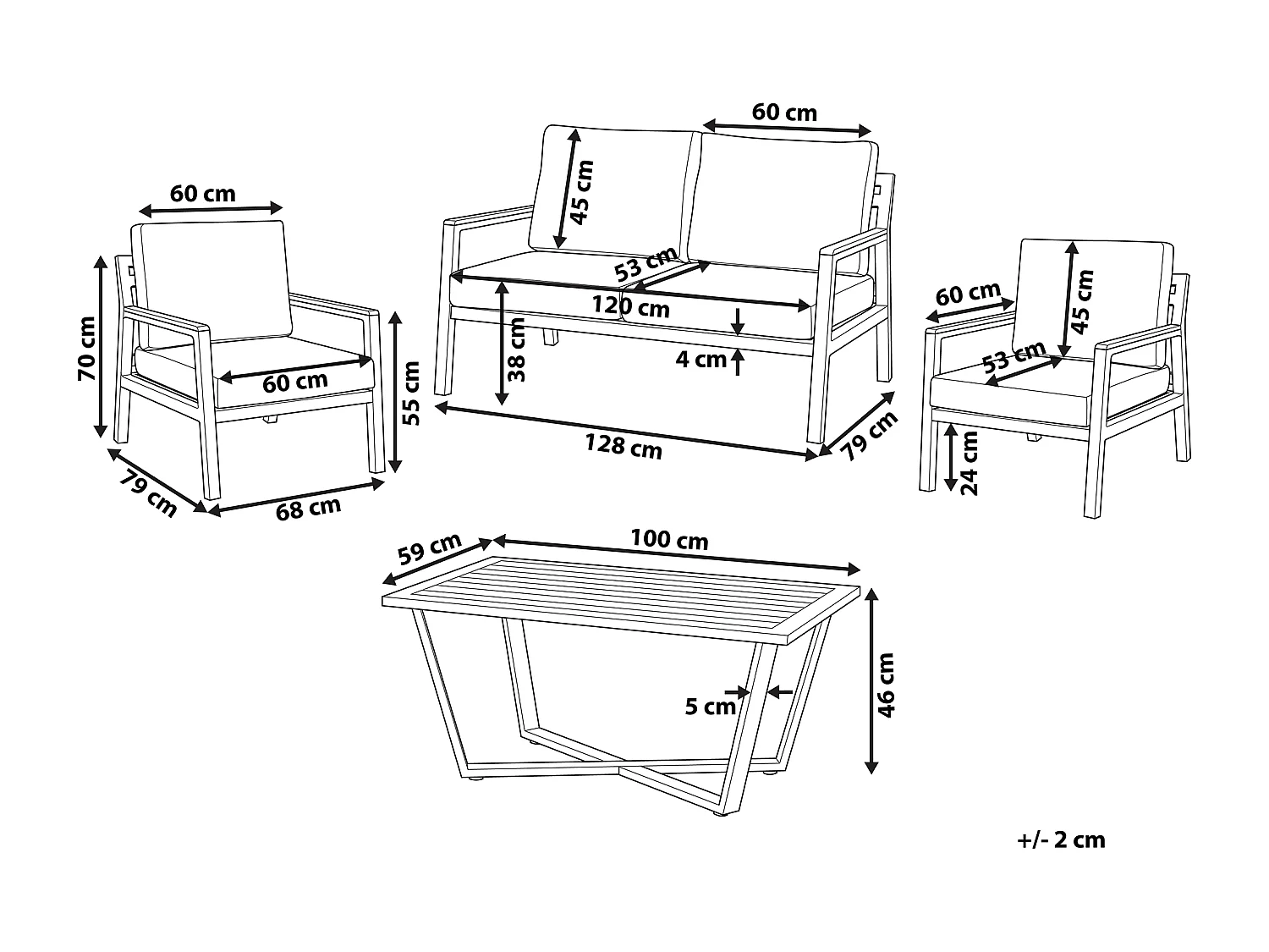 Set da giardino con tavolo 4 posti DELIA Metallo Grigio