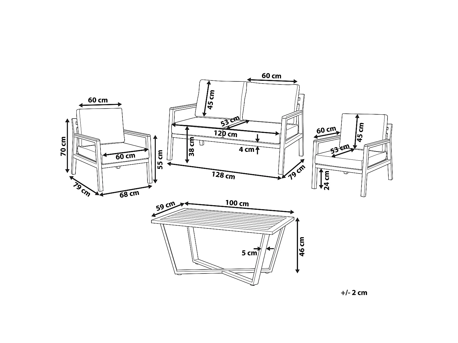 Set da giardino con tavolo 4 posti DELIA Metallo Grigio