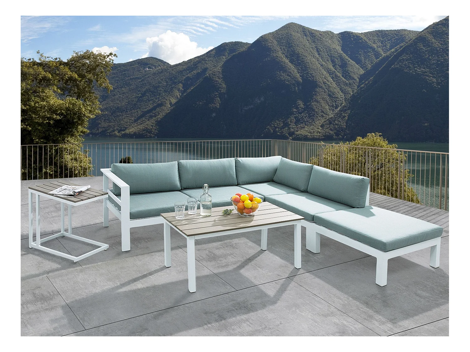 Ensemble de canapés d'angle de jardin 5 places MESSINA Côté droite Métal Vert