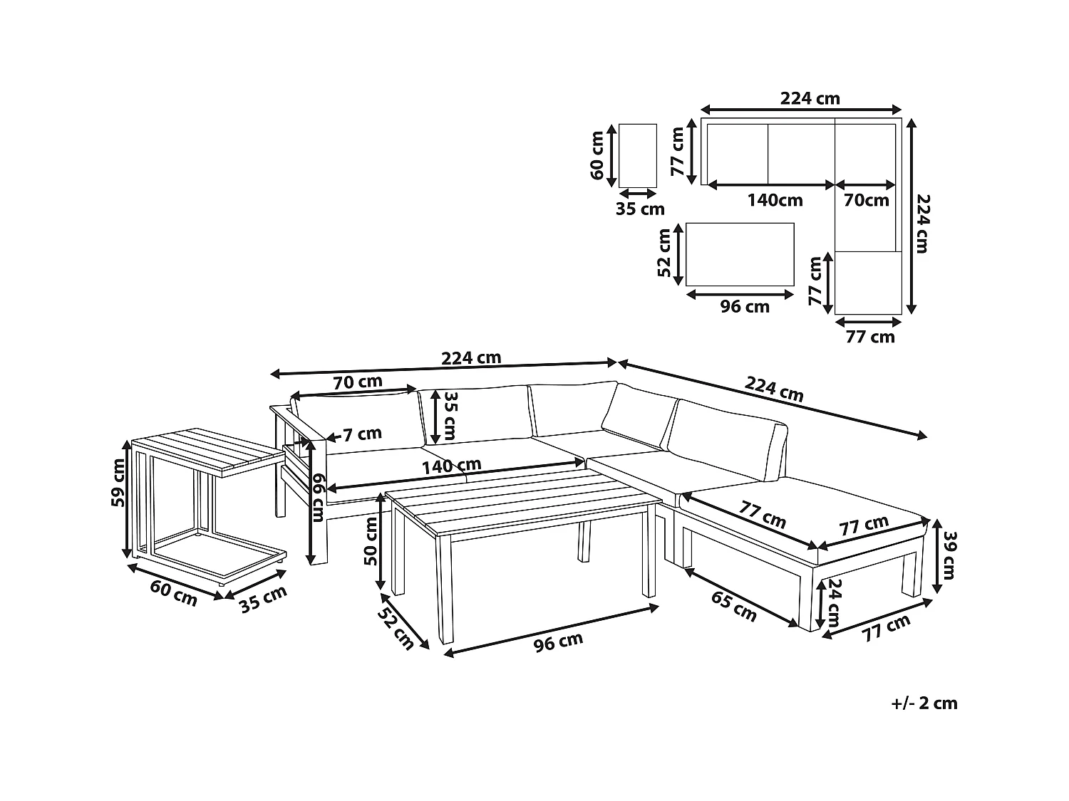 Ensemble de canapés d'angle de jardin 5 places MESSINA Côté droite Métal Vert