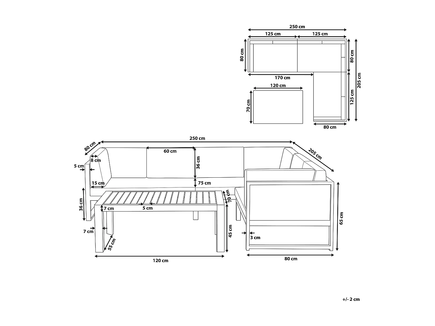 Lounge Set 2-teilig Aluminium weiß/grau Ecksofa mit Tisch Kissen grau Castella