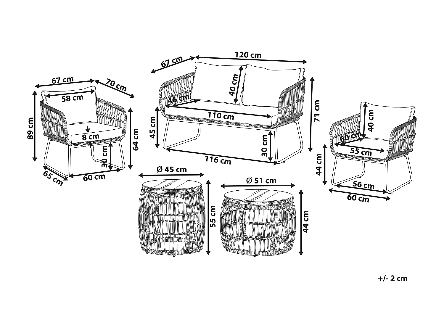 Zestaw ogrodowy ze stolikiem dla 4 osób RAVELLO Technorattan Naturalny