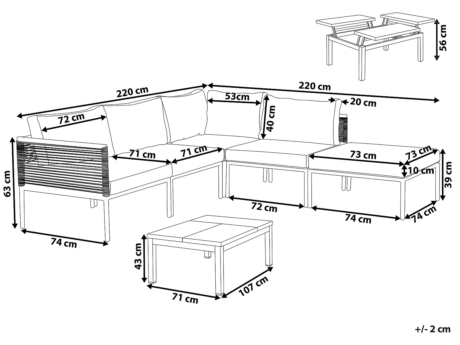 Aluminium Lounge Gartenmöbel Set 6 Personen mit Couchtisch Auflagen grau Forano