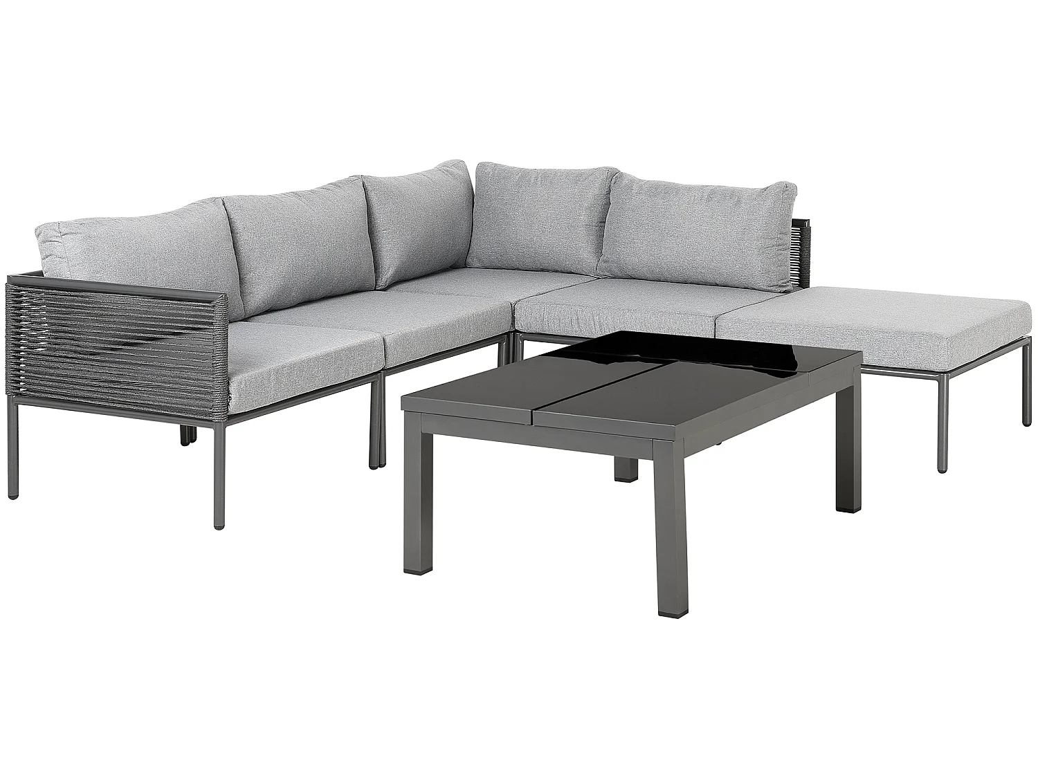 Aluminium Lounge Gartenmöbel Set 6 Personen mit Couchtisch Auflagen grau Forano