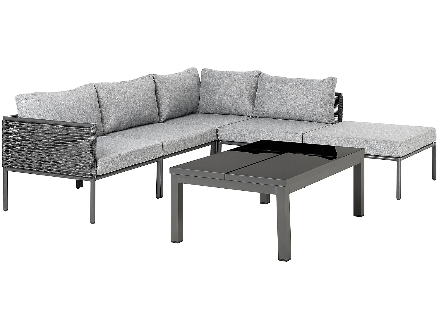 Aluminium Lounge Gartenmöbel Set 6 Personen mit Couchtisch Auflagen grau Forano