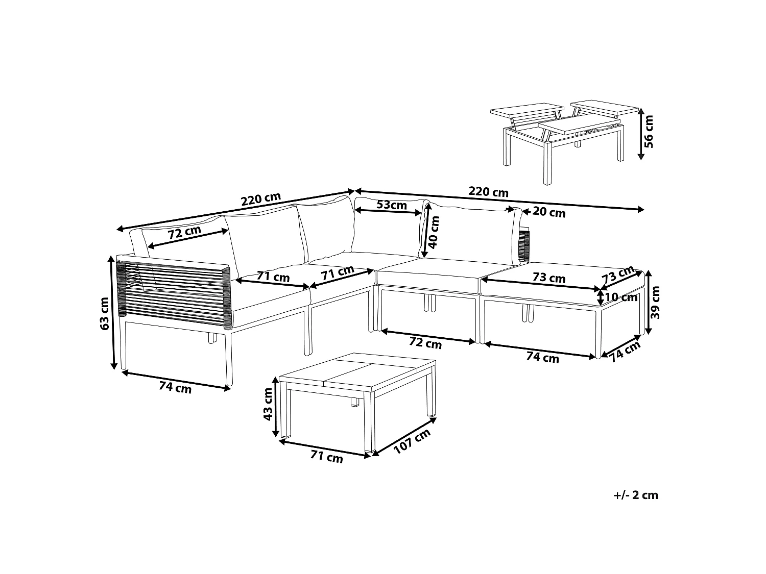 Ensemble de canapés d'angle de jardin 6 places FORANO Métal Gris