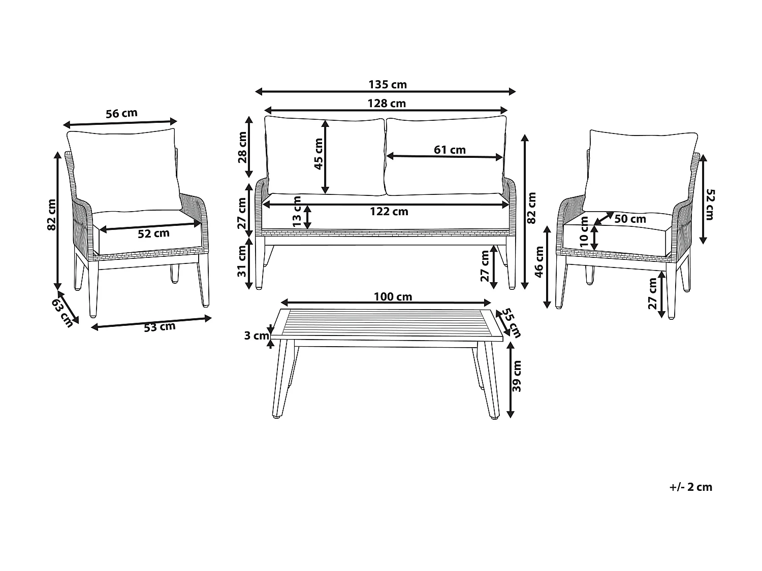 Lounge Set Akazienholz Garten Terasse Balkon 4 Personen grau Merano II