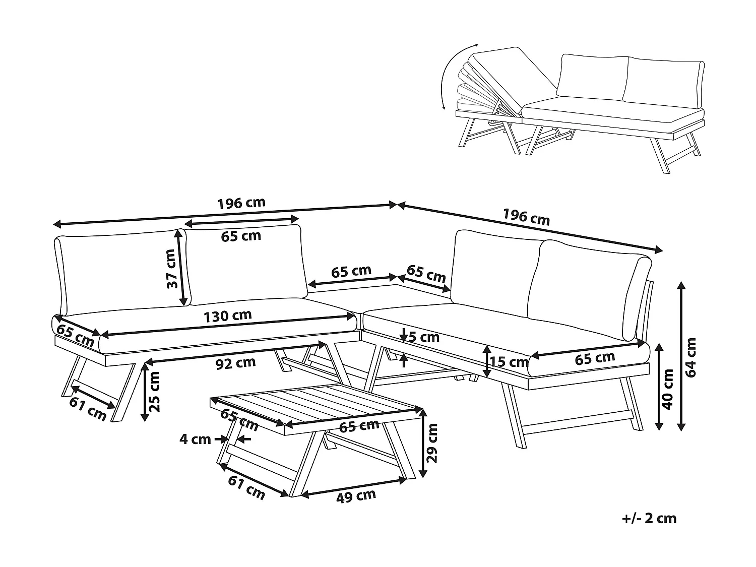 Narożnik ogrodowy ze stolikiem dla 5 osób COCCORINO Metal Beżowoszary