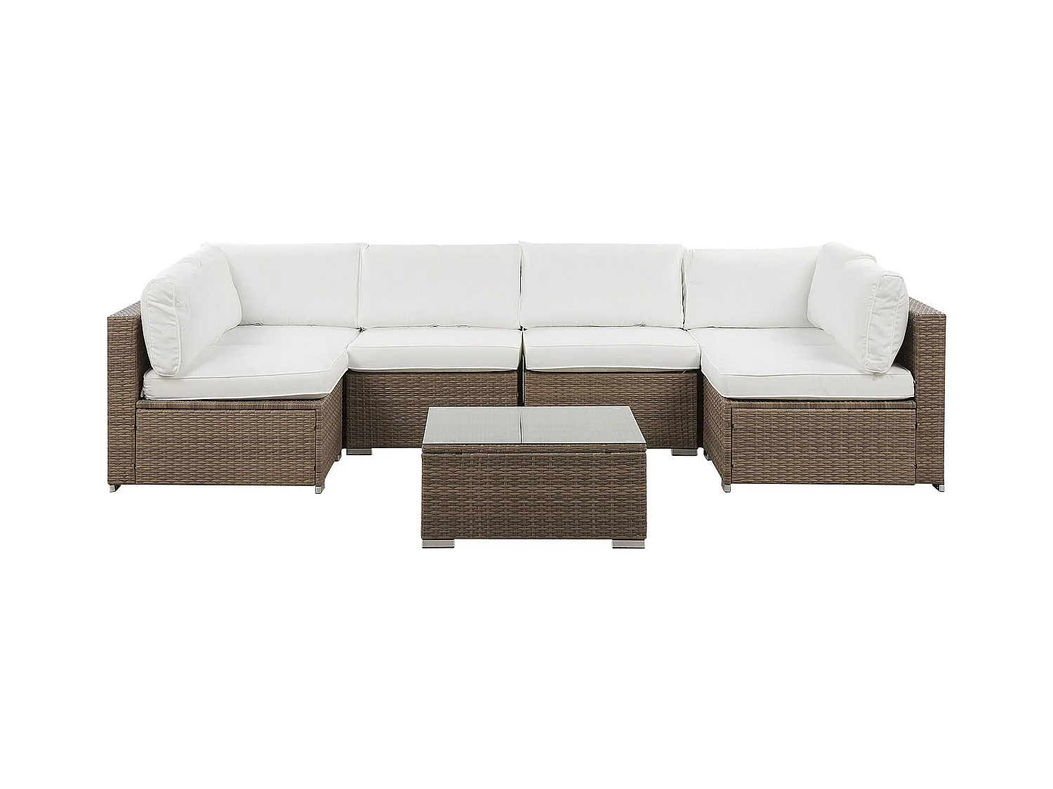 Garten Ecksofa mit Tisch 6-Sitzer BELVEDERE Polyrattan Weiss