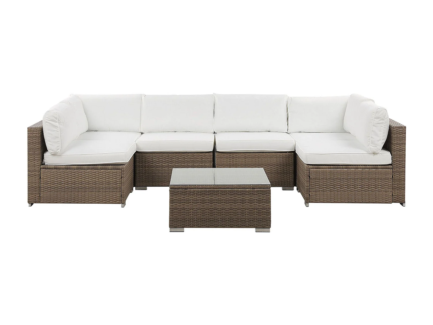 Garten Ecksofa mit Tisch 6-Sitzer BELVEDERE Polyrattan Weiss