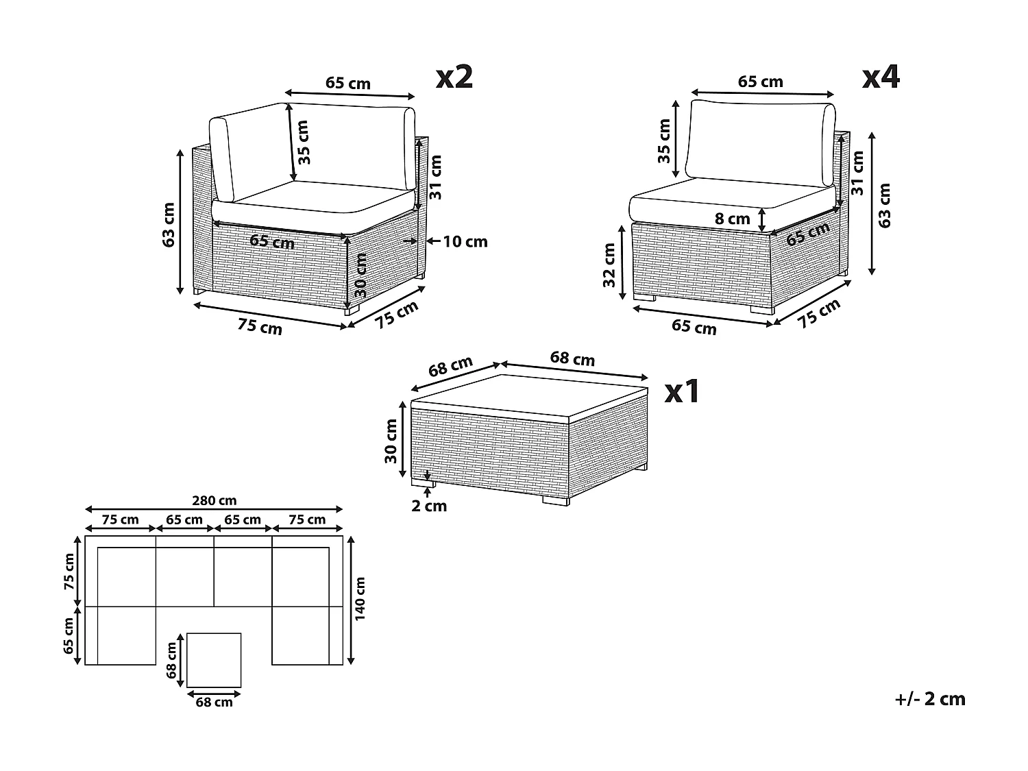 Garten Ecksofa mit Tisch 6-Sitzer BELVEDERE Polyrattan Weiss