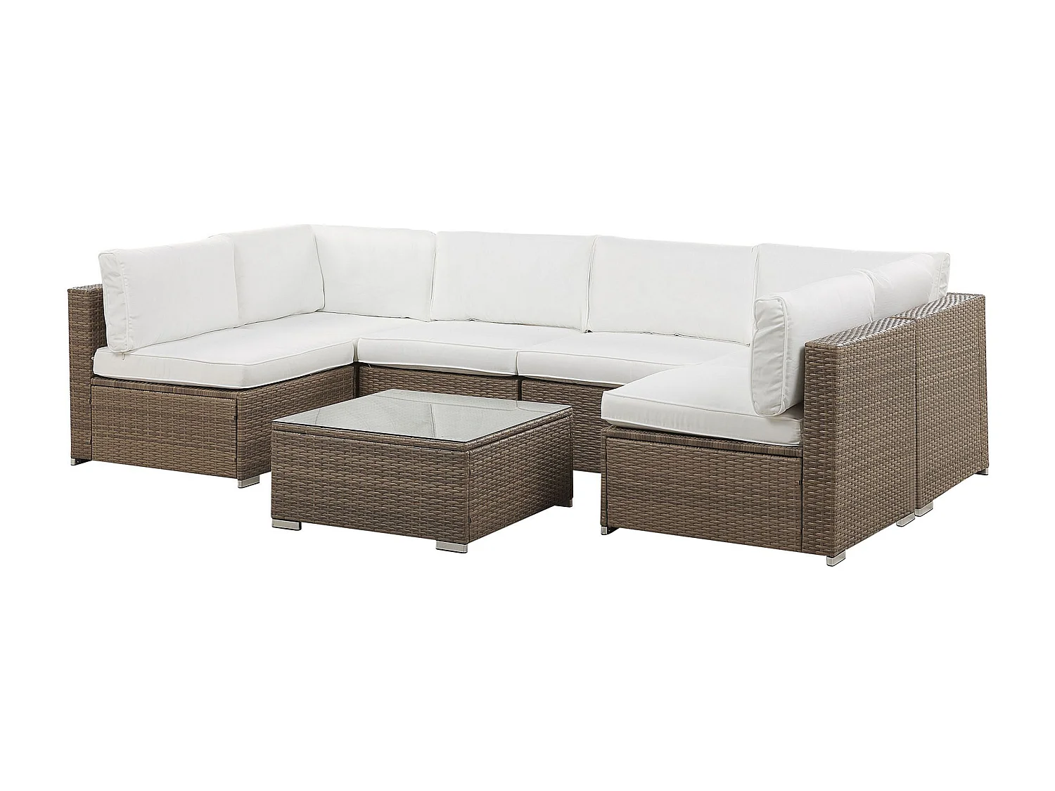 Garten Ecksofa mit Tisch 6-Sitzer BELVEDERE Polyrattan Weiss