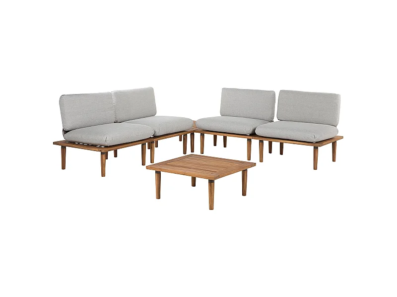 4-Sitzer Lounge Set 5-teilig Akazienholz hellbraun Auflagen helles Grau Frascati